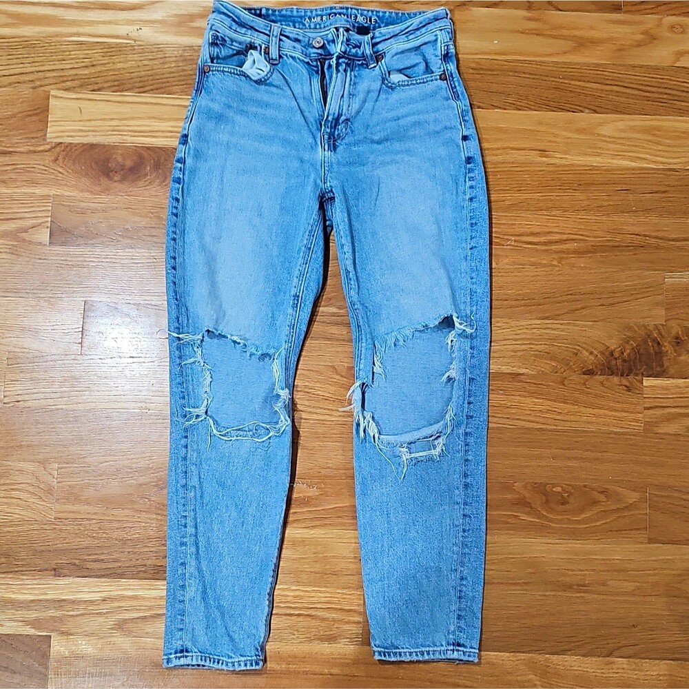 American Eagle Women's High Rise Skinny Jeans Light Wash Blue Distressed Denim